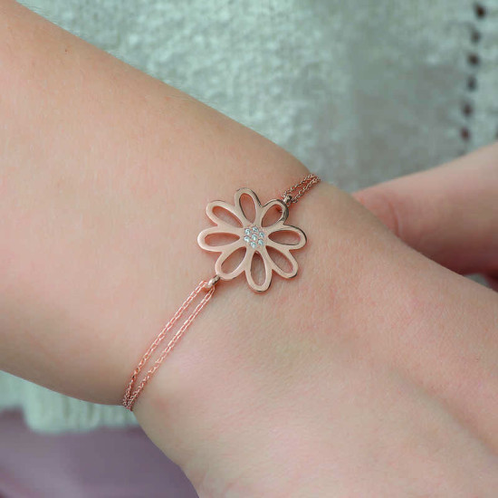 Gümüş Rose Çiçek Bayan Bileklik