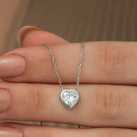 Gümüş Kalp Bayan Kolye