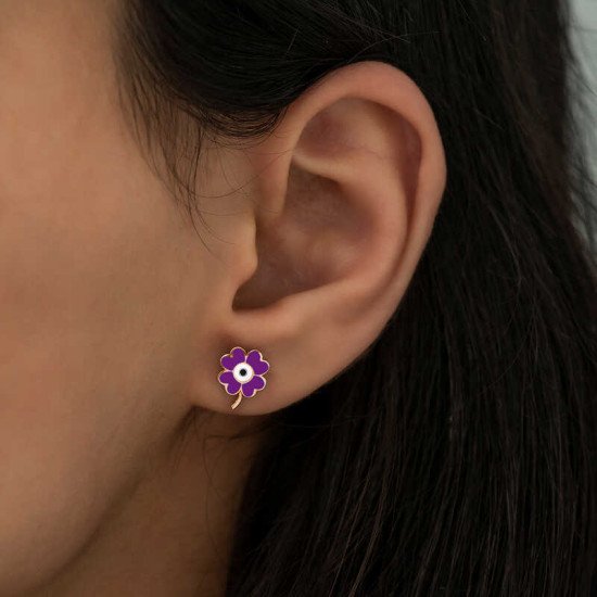 Gümüş Mor Yonca Küpe Gümüş Mor Yonca Küpe