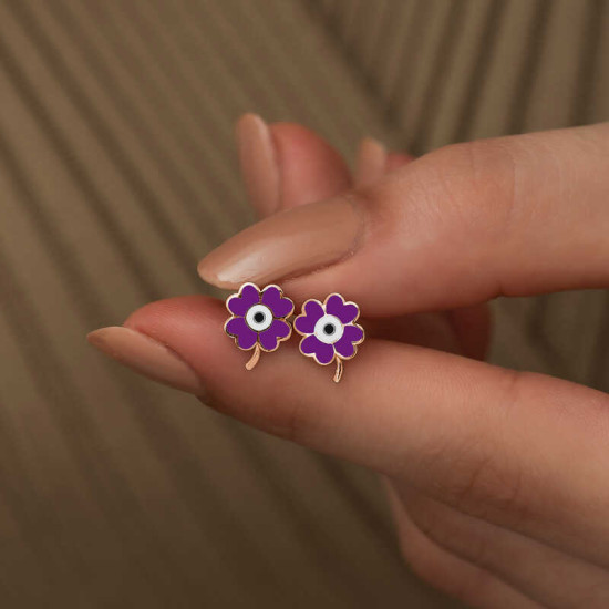 Gümüş Mor Yonca Küpe Gümüş Mor Yonca Küpe