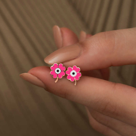 Gümüş Fosforlu Pembe Yonca Küpe Gümüş Fosforlu Pembe Yonca Küpe