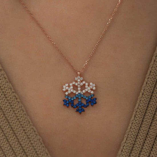 Gümüş Rose Mavi Taşlı Kar Tanesi Kolye Gümüş Rose Mavi Taşlı Kar Tanesi Kolye