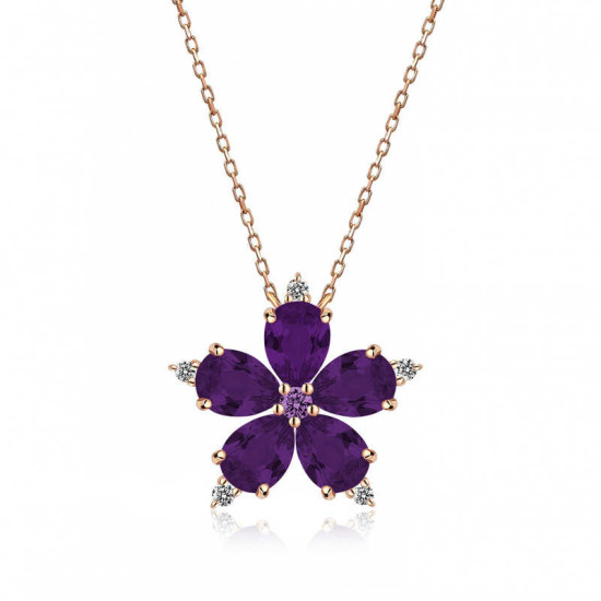 Gümüş Rose Mor Kamelya Çiçeği Kolye Gümüş Rose Mor Kamelya Çiçeği Kolye