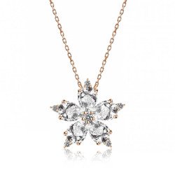 Gümüş Rose Beyaz Kamelya Çiçeği Kolye