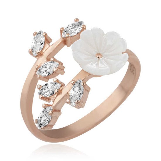 Gümüş Rose Beyaz Bahar Çiçeği Yüzük Gümüş Rose Beyaz Bahar Çiçeği Yüzük