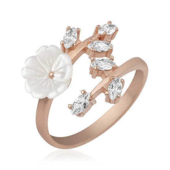 Gümüş Rose Beyaz Bahar Çiçeği Yüzük Gümüş Rose Beyaz Bahar Çiçeği Yüzük