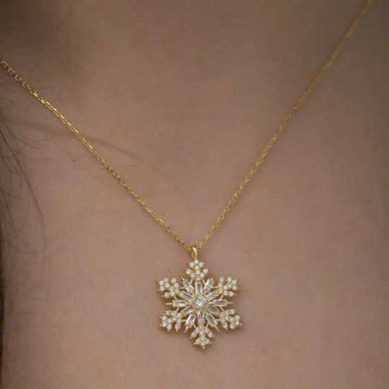 Gümüş Gold Kar Tanesi Kolye