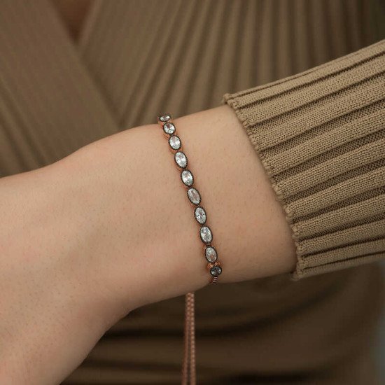 Gümüş Rose Oval Kesim Elmas Montür Asansör Bileklik Gümüş Rose Oval Kesim Elmas Montür Asansör Bileklik