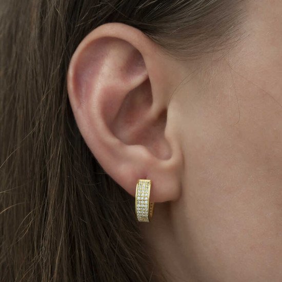 Gümüş Gold Sıra Taşlı Halka Küpe Gümüş Gold Sıra Taşlı Halka Küpe