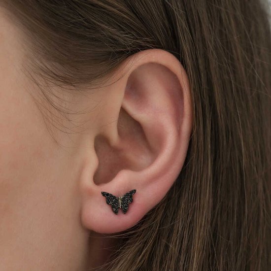 Gümüş Siyah Kelebek Küpe Gümüş Siyah Kelebek Küpe