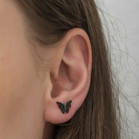 Gümüş Siyah Kelebek Küpe Gümüş Siyah Kelebek Küpe