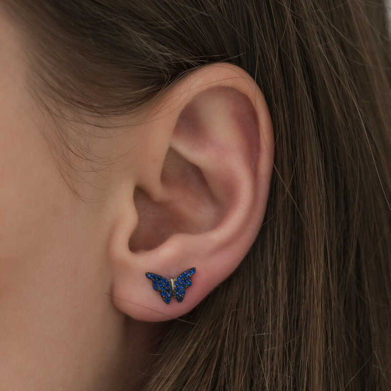 Gümüş Lacivert Kelebek Küpe Gümüş Lacivert Kelebek Küpe