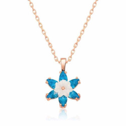 Gümüş Rose Mavi Lotus Çiçeği Kolye