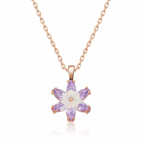 Gümüş Rose Lila Lotus Çiçeği Kolye Gümüş Rose Lila Lotus Çiçeği Kolye