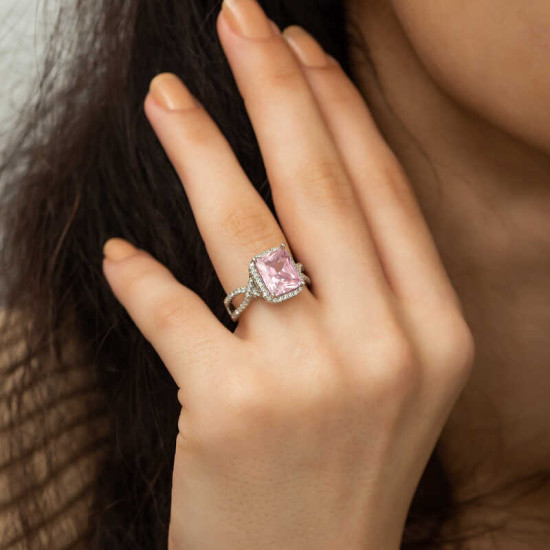 Gümüş Pembe Baget Bayan Yüzük Gümüş Pembe Baget Bayan Yüzük