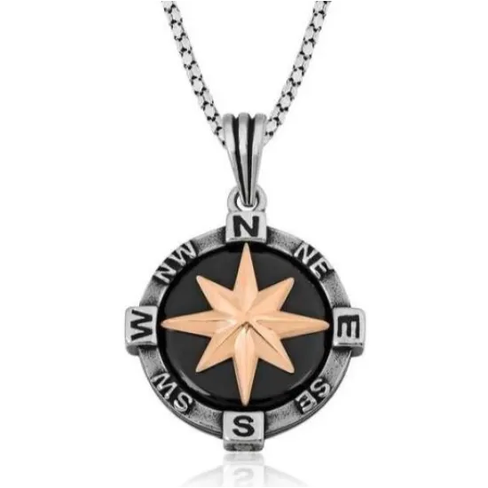 Gümüş Pusula Kolye