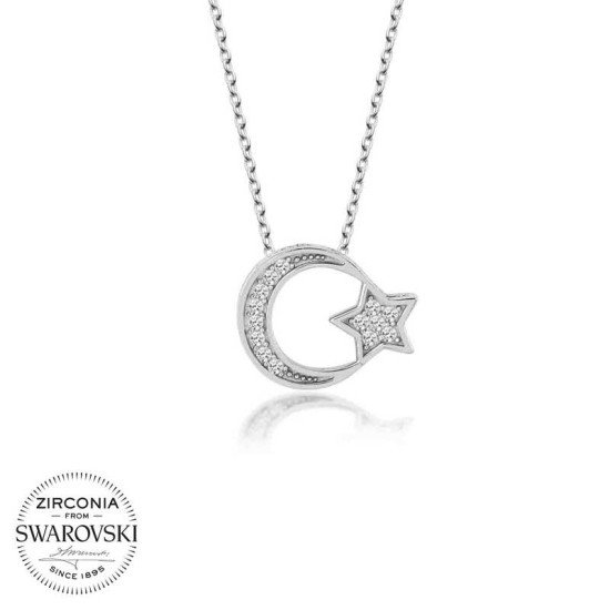 Swarovski Taşlı Gümüş Ayyıldız Bayan Kolye