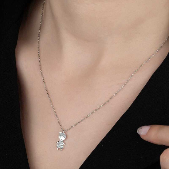 Swarovski Taşlı Gümüş Çocuk Bayan Kolye Swarovski Taşlı Gümüş Çocuk Bayan Kolye