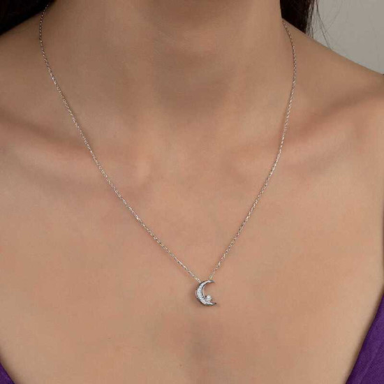 Swarovski Taşlı Gümüş Ayyıldız Bayan Kolye Swarovski Taşlı Gümüş Ayyıldız Bayan Kolye