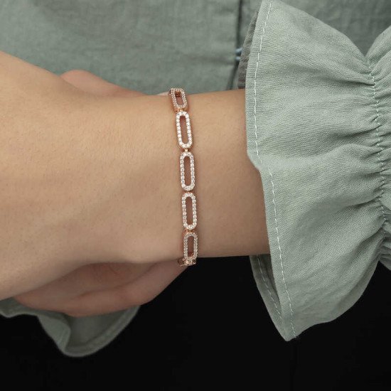 Gümüş Rose Oval Taşlı Bayan Bileklik Gümüş Rose Oval Taşlı Bayan Bileklik