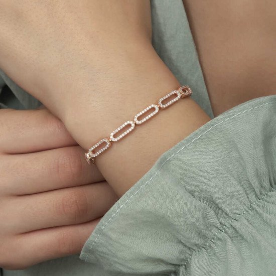 Gümüş Rose Oval Taşlı Bayan Bileklik Gümüş Rose Oval Taşlı Bayan Bileklik