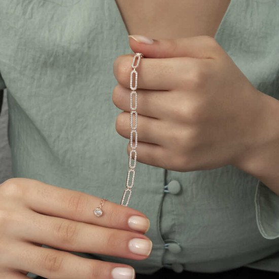 Gümüş Rose Oval Taşlı Bayan Bileklik Gümüş Rose Oval Taşlı Bayan Bileklik