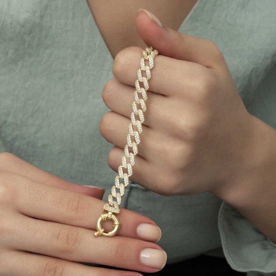 Gümüş Gold Taşlı Gurmet Bayan Bileklik Gümüş Gold Taşlı Gurmet Bayan Bileklik