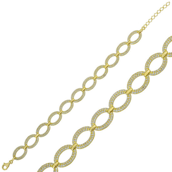 Gümüş Gold Oval Taşlı Bayan Bileklik Gümüş Gold Oval Taşlı Bayan Bileklik