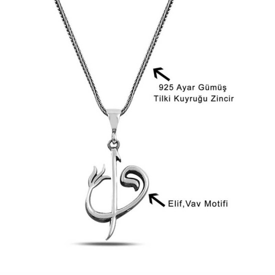 Gümüş Elif Vav Yazılı Kolye Gümüş Elif Vav Yazılı Kolye