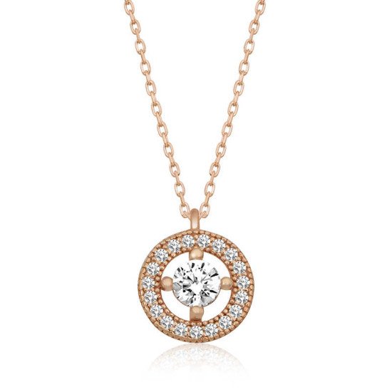 Gümüş Rose Minimal Yuvarlak Tektaş Bayan Kolye Gümüş Rose Minimal Yuvarlak Tektaş Bayan Kolye
