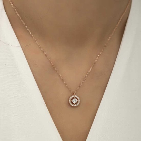 Gümüş Rose Minimal Yuvarlak Tektaş Bayan Kolye Gümüş Rose Minimal Yuvarlak Tektaş Bayan Kolye