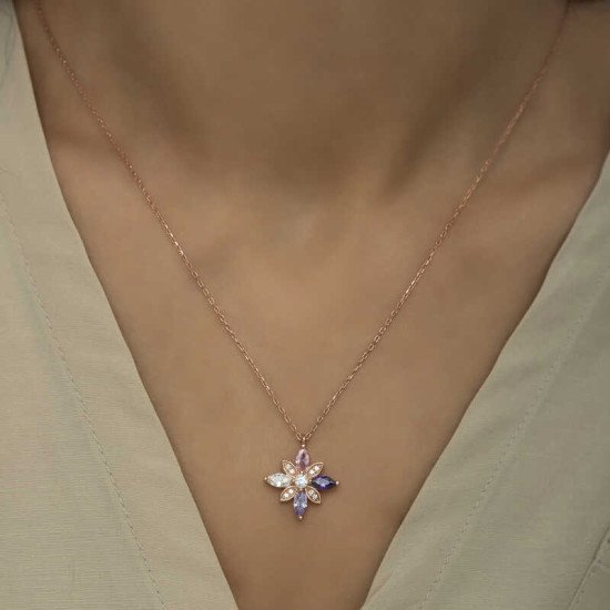 Gümüş Rose Mix Taşlı Umut Çiçeği Kolye Gümüş Rose Mix Taşlı Umut Çiçeği Kolye