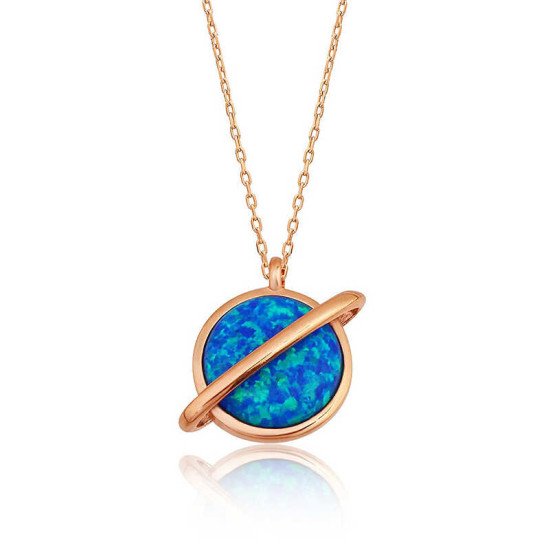 Gümüş Rose Opal Taşlı Gezegen Bayan Kolye Gümüş Rose Opal Taşlı Gezegen Bayan Kolye