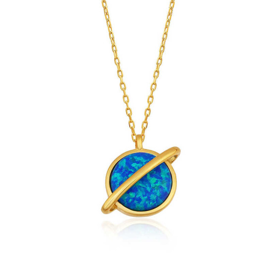 Gümüş Gold Opal Taşlı Gezegen Bayan Kolye Gümüş Gold Opal Taşlı Gezegen Bayan Kolye