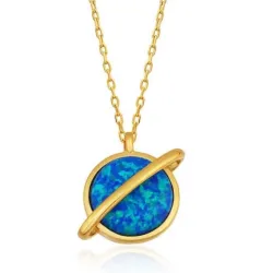 Gümüş Gold Opal Taşlı Gezegen Bayan Kolye