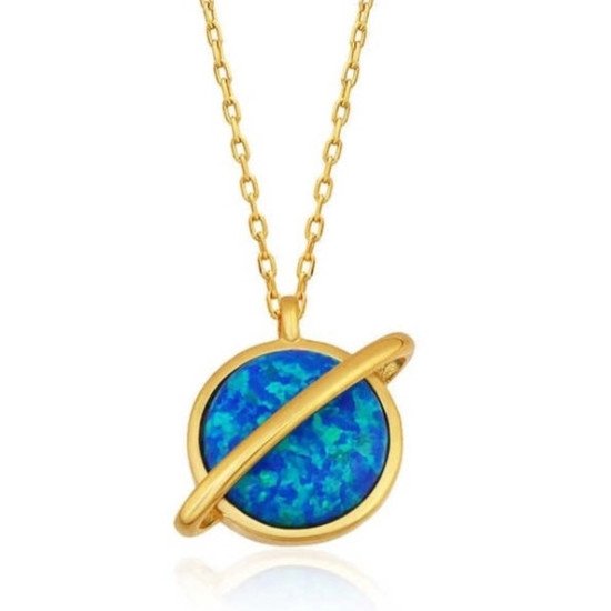 Gümüş Gold Opal Taşlı Gezegen Bayan Kolye Gümüş Gold Opal Taşlı Gezegen Bayan Kolye