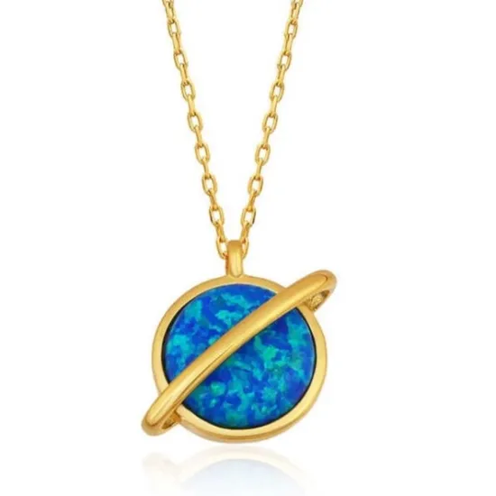 Gümüş Gold Opal Taşlı Gezegen Bayan Kolye Gümüş Gold Opal Taşlı Gezegen Bayan Kolye