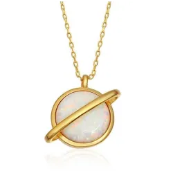 Gümüş Gold Opal Taşlı Gezegen Bayan Kolye