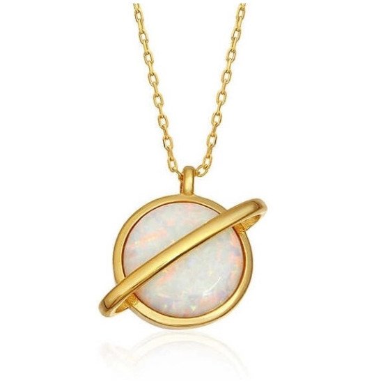 Gümüş Gold Opal Taşlı Gezegen Bayan Kolye Gümüş Gold Opal Taşlı Gezegen Bayan Kolye