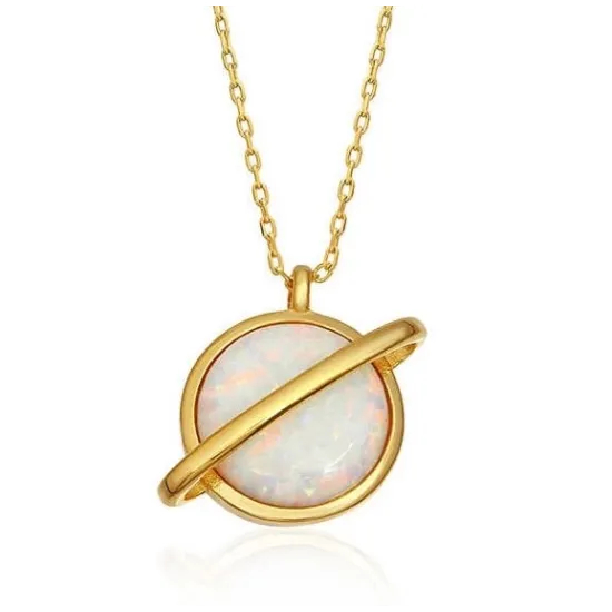 Gümüş Gold Opal Taşlı Gezegen Bayan Kolye Gümüş Gold Opal Taşlı Gezegen Bayan Kolye