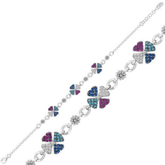 Gümüş Yonca Renkli Bayan Bileklik Gümüş Yonca Renkli Bayan Bileklik