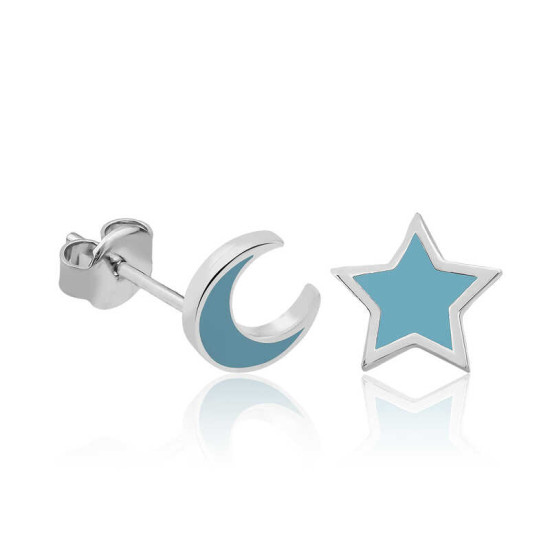 Gümüş Fosforlu Mavi Ay Yıldız Küpe Gümüş Fosforlu Mavi Ay Yıldız Küpe