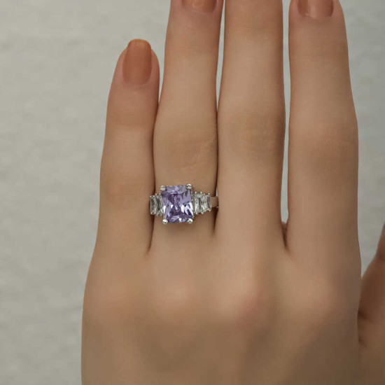 Gümüş Lila Baget Taşlı Bayan Yüzük Gümüş Lila Baget Taşlı Bayan Yüzük