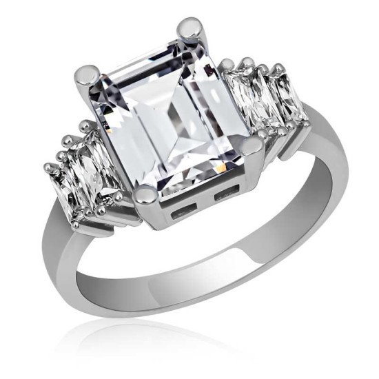 Gümüş Beyaz Baget Taşlı Bayan Yüzük Gümüş Beyaz Baget Taşlı Bayan Yüzük