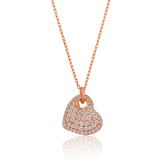 Gümüş Rose Kalp Bayan Kolye