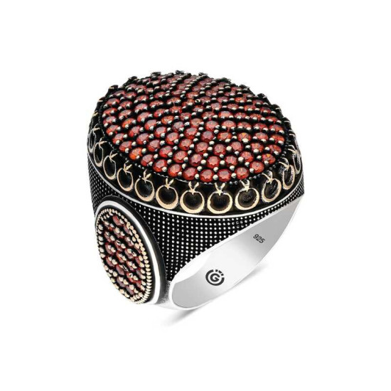 Gümüş Kırmızı Zirkon Taşlı Oval Erkek Yüzük Gümüş Kırmızı Zirkon Taşlı Oval Erkek Yüzük