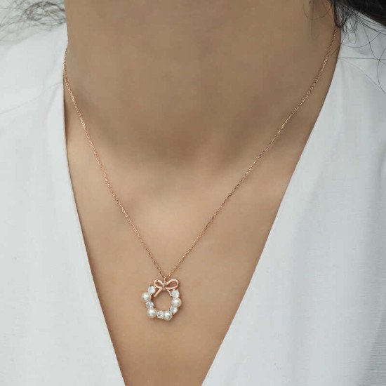 Gümüş Rose İnci Kurdele Kadın Kolye Gümüş Rose İnci Kurdele Kadın Kolye