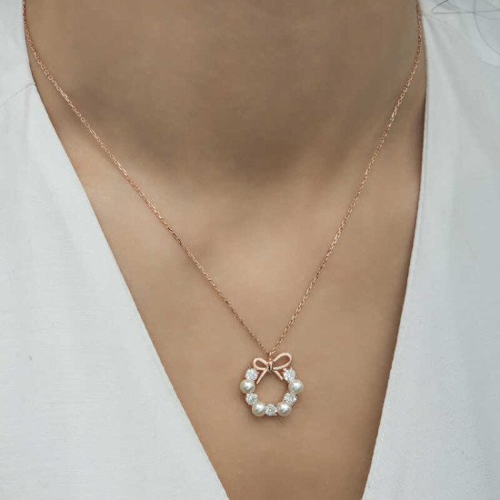 Gümüş Rose İnci Kurdele Kadın Kolye Gümüş Rose İnci Kurdele Kadın Kolye