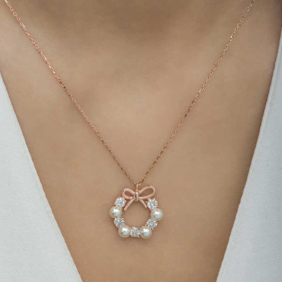 Gümüş Rose İnci Kurdele Kadın Kolye Gümüş Rose İnci Kurdele Kadın Kolye