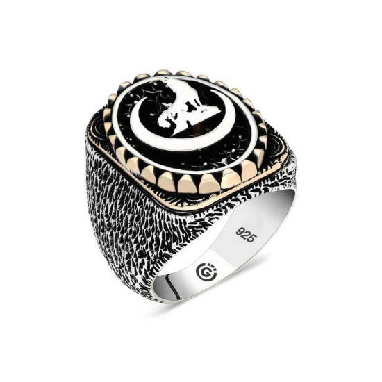 Gümüş Hilal Bozkurt Oval Erkek Yüzük Gümüş Hilal Bozkurt Oval Erkek Yüzük